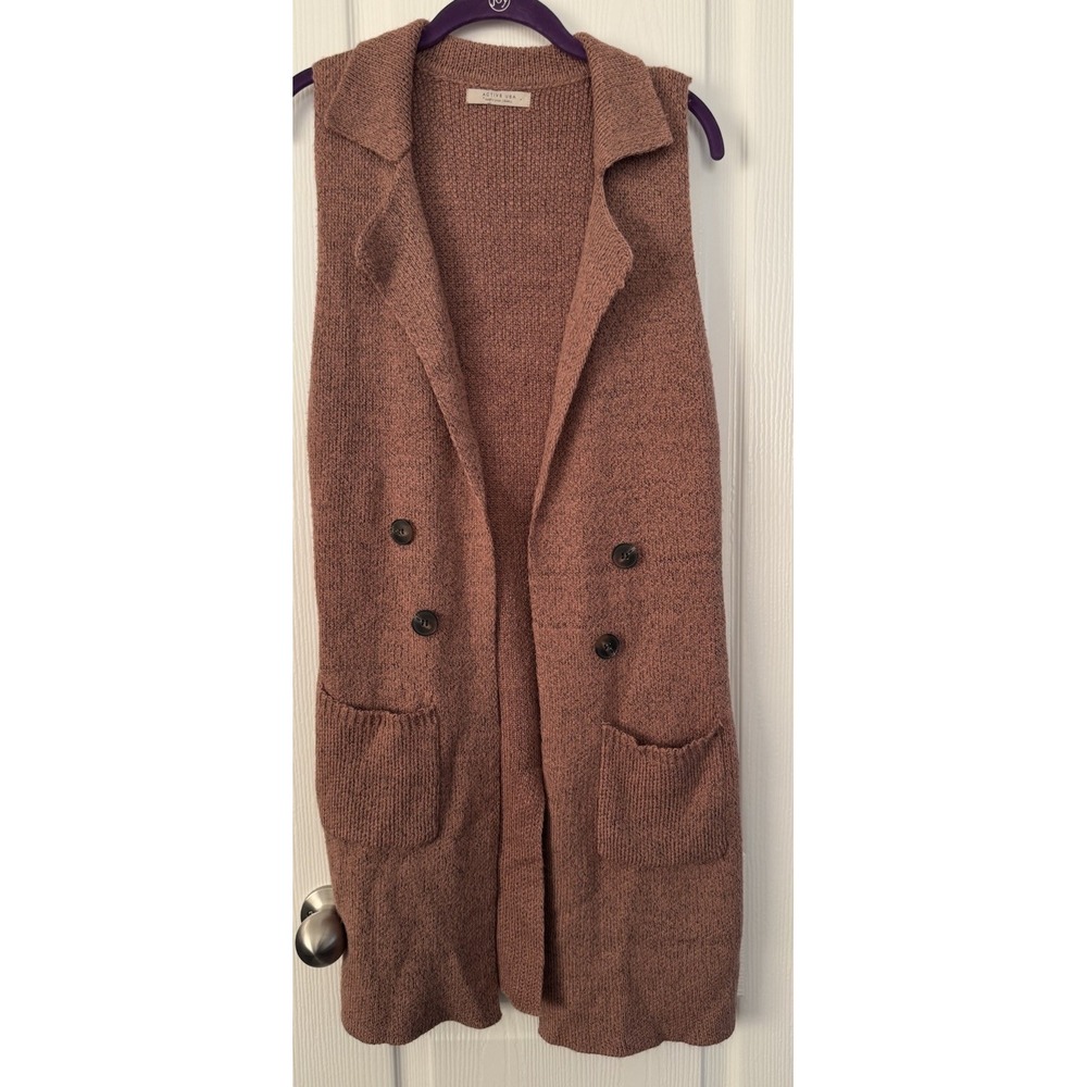 Active USA Sweater‎ Womens Large L Brown Cardigan Vest Long Open Front Button